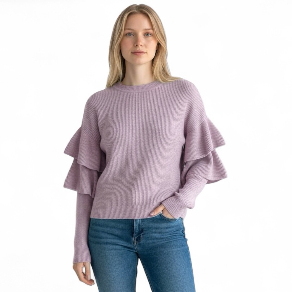 Romeo + Juliet Couture Lilac Ruffle Sleeve Knit Top, Size S